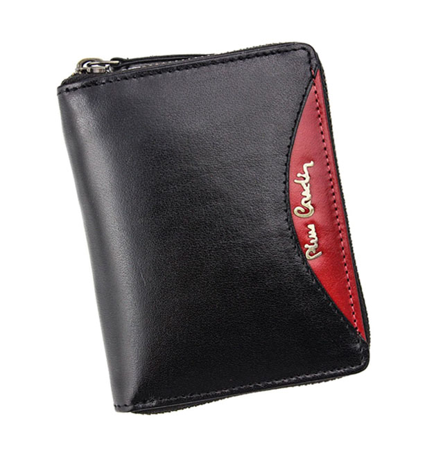 Detail produktu Čierno-červená kožená peňaženka na zips Pierre Cardin RFID
